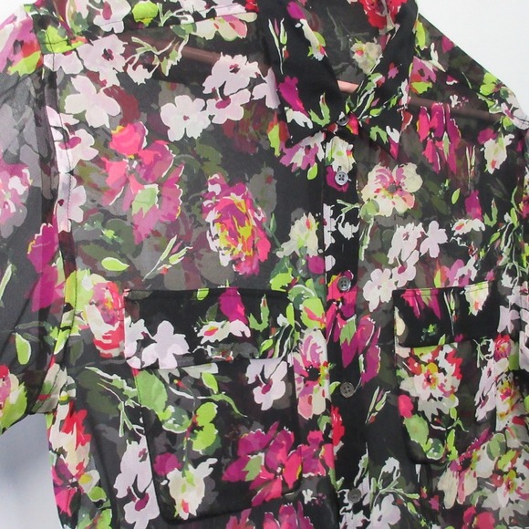Equipment Femme 100% Silk Blouse M Black Floral Sheer Button Down Office 114 - Picture 5 of 14